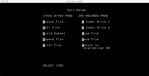 AtariWriter 80 Mail Menu