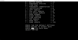AtariWriter 80 Global Format Menu