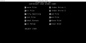 AtariWriter 80 Main Menu