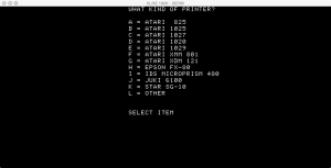 AtariWriter 80 Printer Selection