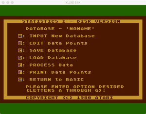 Atari Statistics I Main Menu